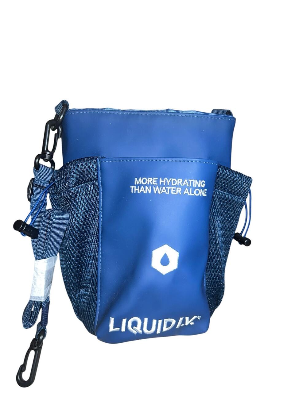 Liquid I.V sling Pouch Blue Mesh water bottle Cup Holder Hydration Logo Promo